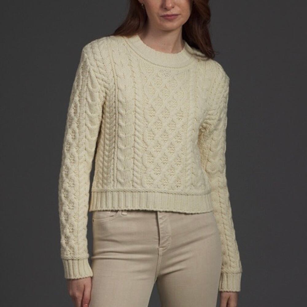 Aran Sweater Market Ladies Cropped Aran Sweater in "Natural" White Size XL